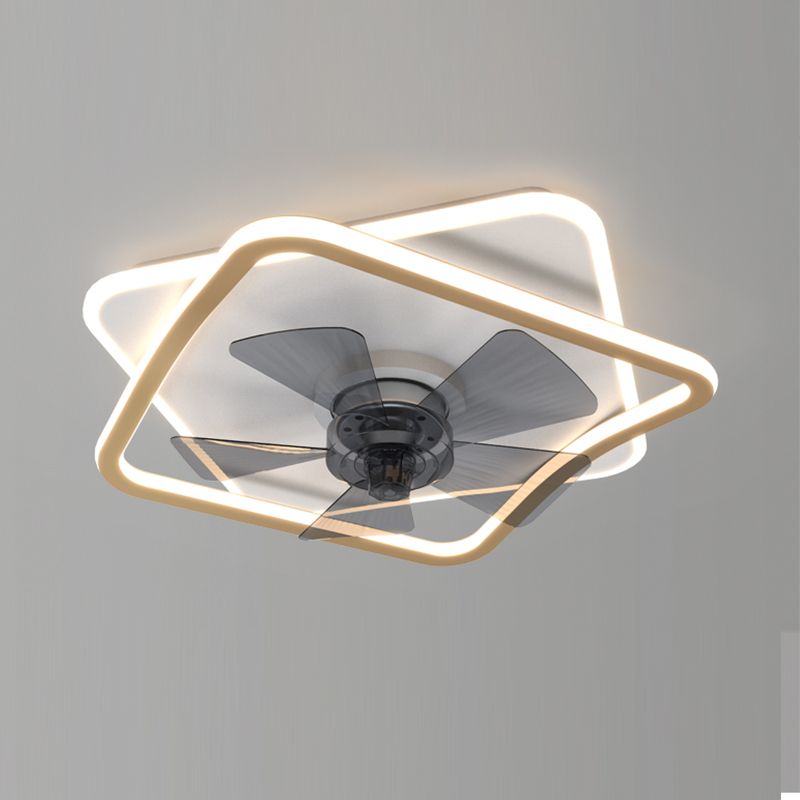 Luz de ventilador geométrico blanco y dorado estilo nórdico LED metal semi flanphushing luz de techo