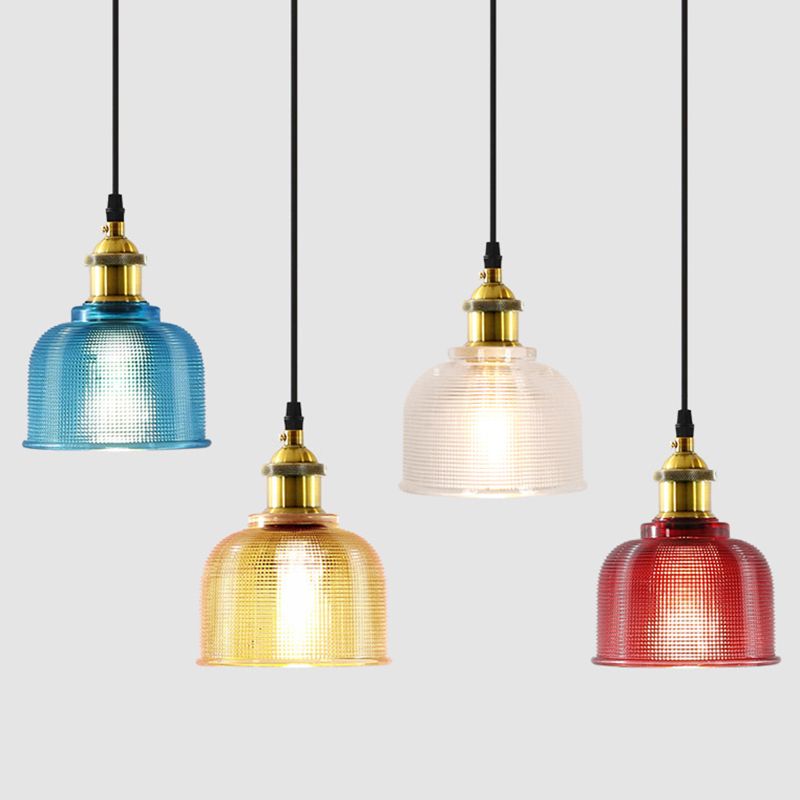 1 Light Pendant Lamp Vintage Industrial Bell Ribbed  Glass Hanging Lamp for Dining Room Table