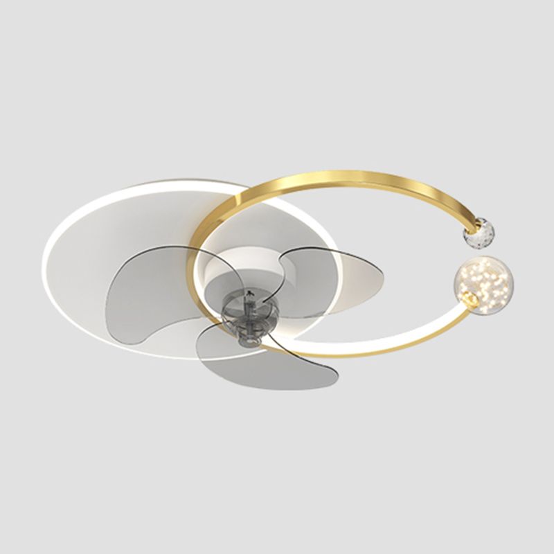 LED Ceiling Fan Metal and Glass Fan Light with Crystal Accent in Black / Gold