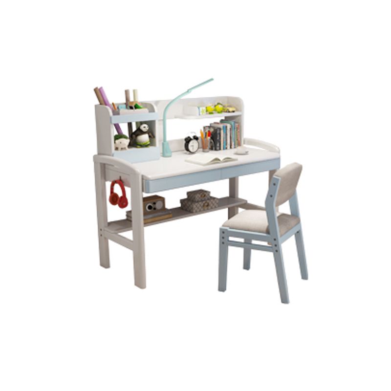 Adjustable Writing Desk Wood Kids Desk and Chair with Storage Shelves