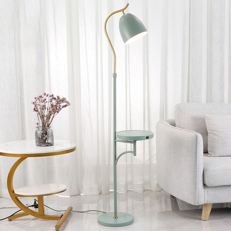 Bell Shade Standing Light Macaron Style Iron 1 Bulb Bedroom Floor Lamp with Table