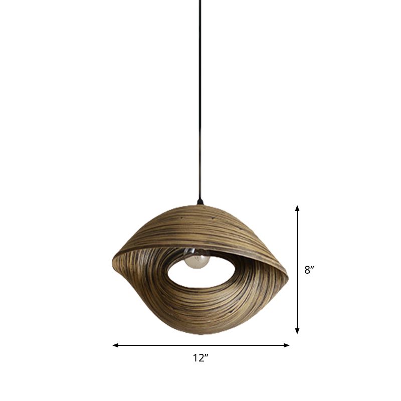 Kit di luce a sospensione intrecciata a mano moderna Bamboo Rattan 1 Bulb Brown Benil Appare