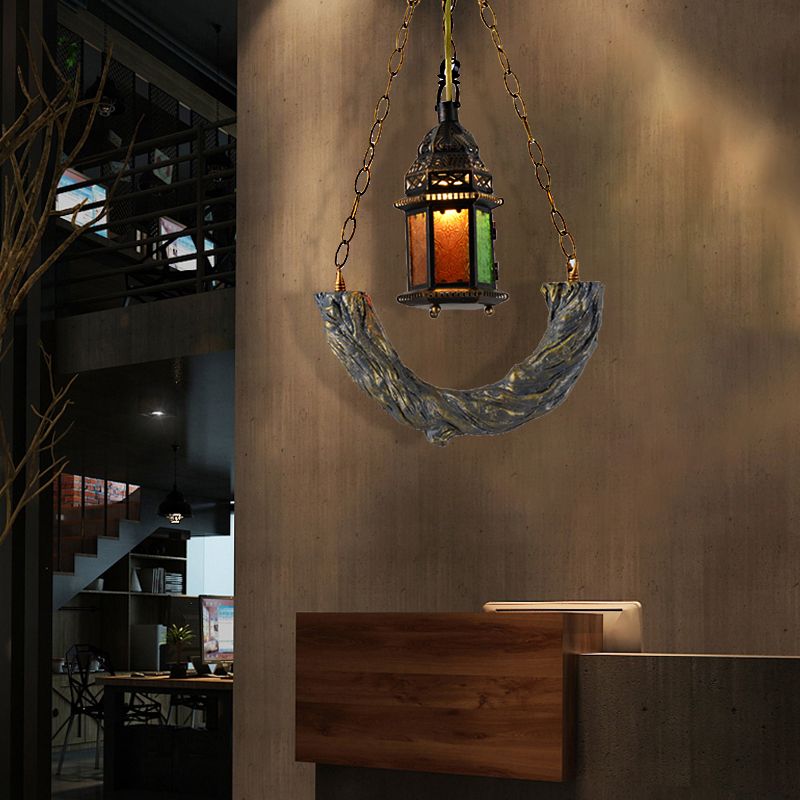 1 Light Kerosene Ceiling Pendant Light Coastal Bronze Clear Textured Glass Hanging Lamp with Chain