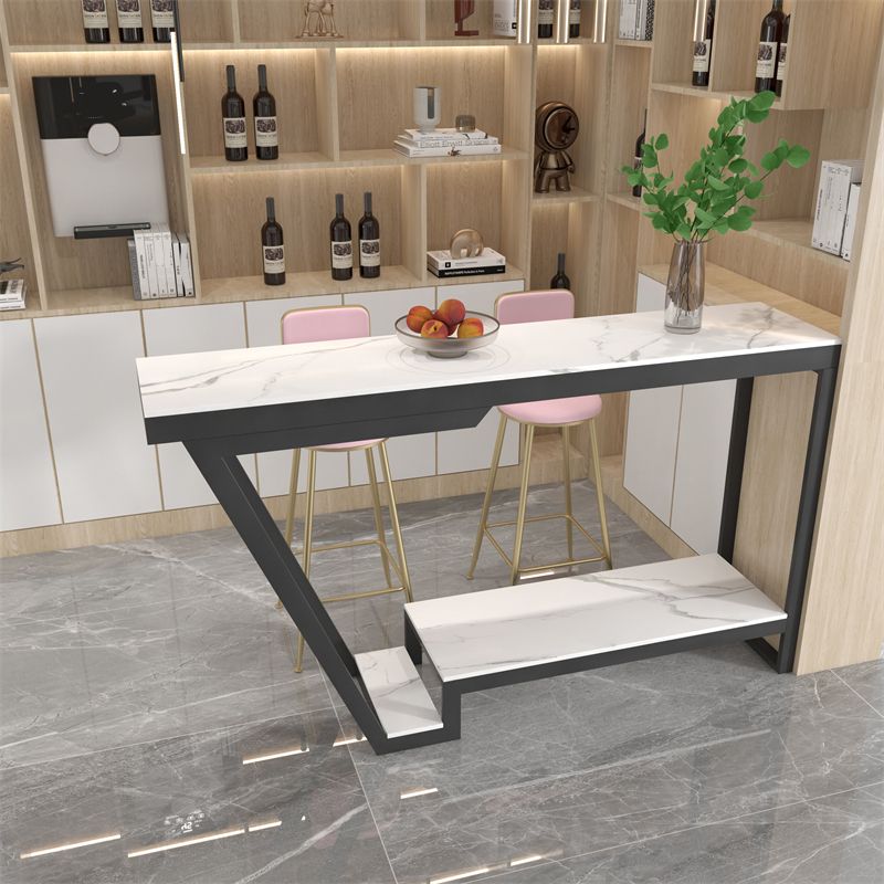 Stone Bar Dining Table Modern Rectangle Bar Table with Trestle for Living Room