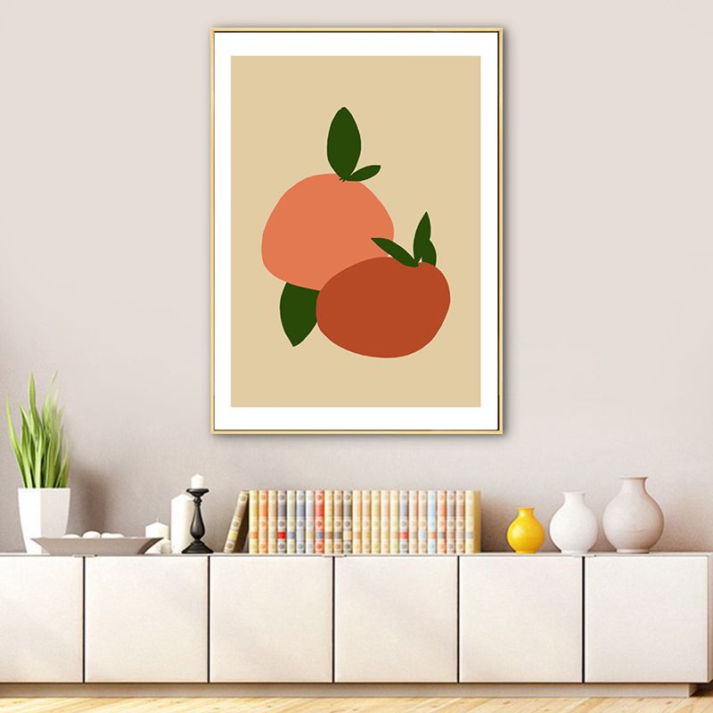 Illustration Nordic Canvas Wall Art with Fruits Pattern in Orange on Beige for Home