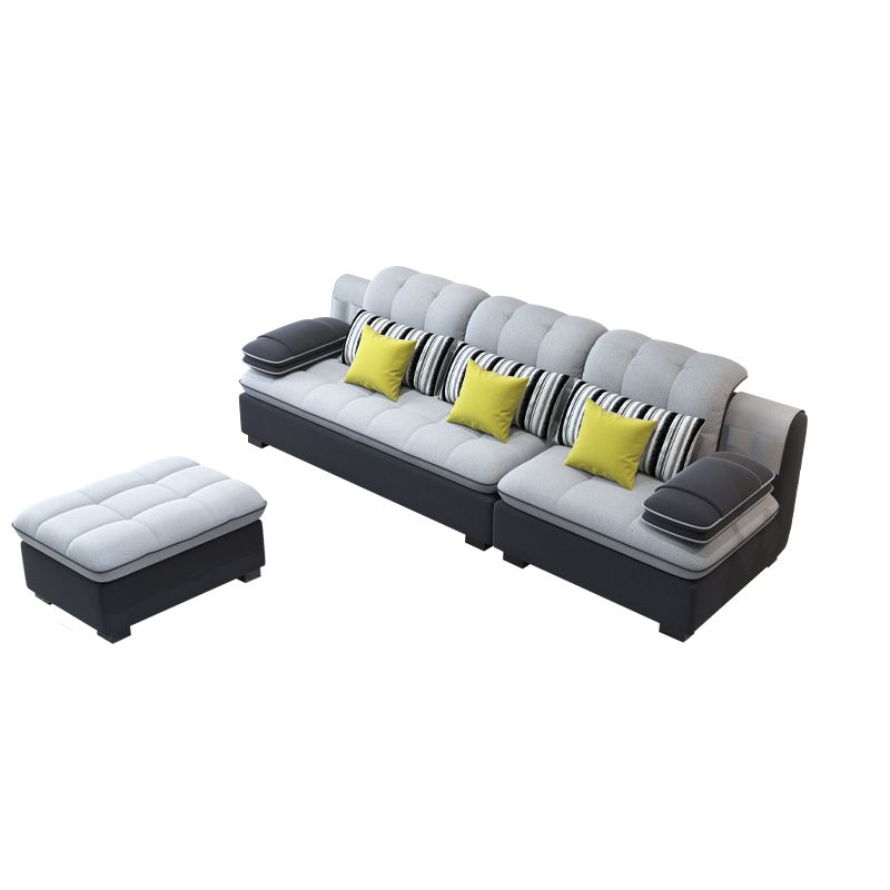 Scandinavian Light Gray Pillow Top Arm Sofa Slipcovered Sectional with Pocket Storage