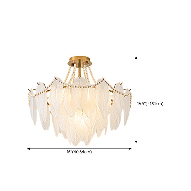 Modern Metal Flush Mount Feather Shape Ceiling Light with Glass Shade for Living Room