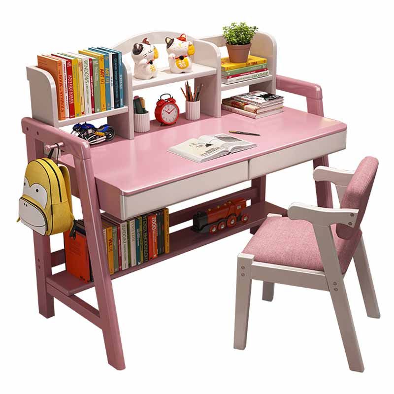 Wooden Children's Desk Home Desk with Chair Set with Storage Shelves