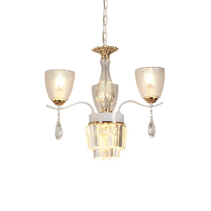 Prism Glass Cup Hanging Light Kit Contemporary 3/6/8 Lights White Chandelier Lamp with Cone Crystal Shade