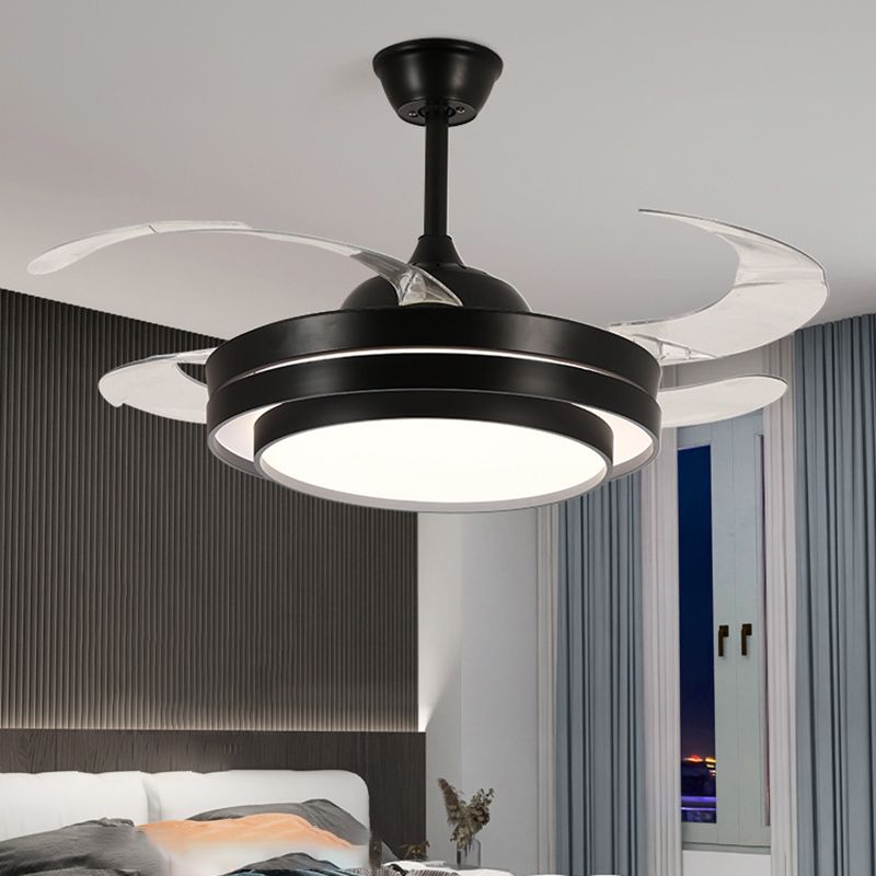 LED Contemporary Fan Lighting Fixture in Black / White Fan Ceiling with Retractable Blades