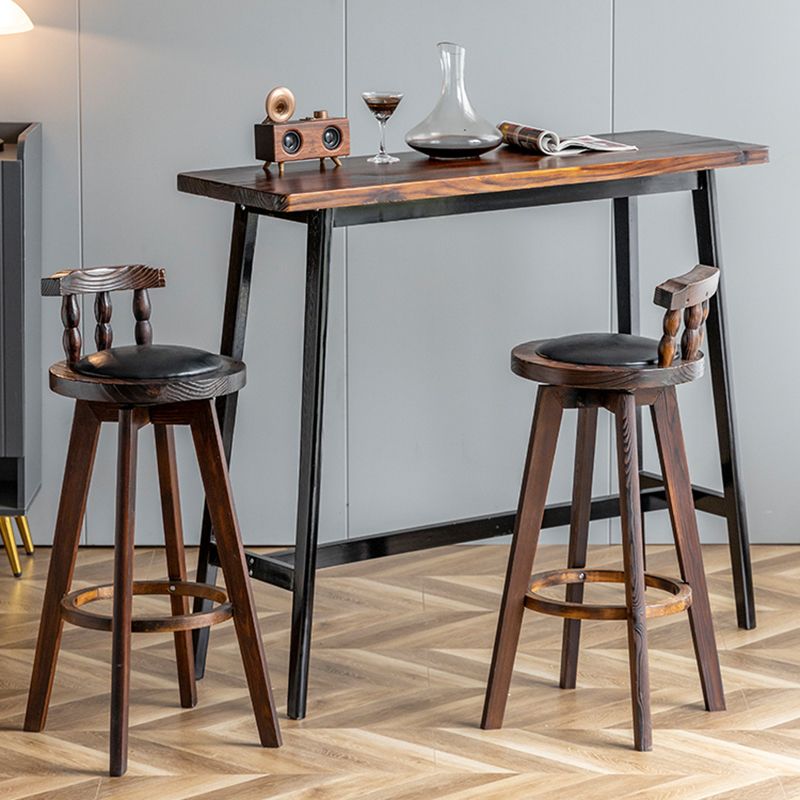 Matte Finish Wooden Rectangle Bar Table with Trestle for Living Room