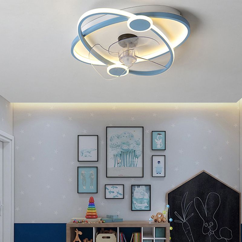 3-Blade LED Ceiling Fan Children Metallic Blue/pink Fan with Light for Bedroom