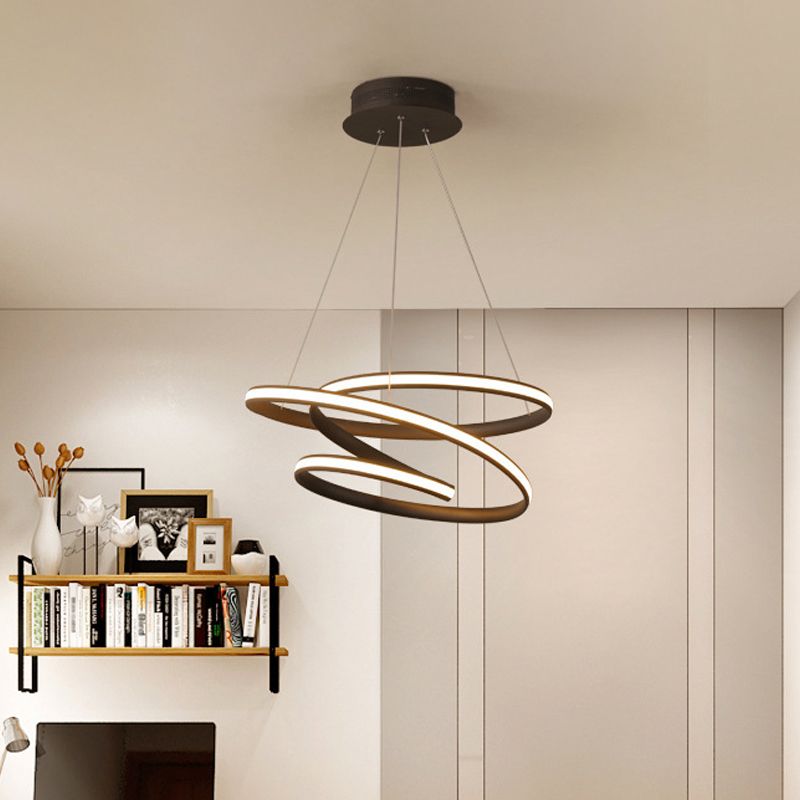 Acrylic Seamless Curve Chandelier Pendant Simple Coffee LED Suspension Light Fixture in Warm/White Light, 21.5"/31.5" W