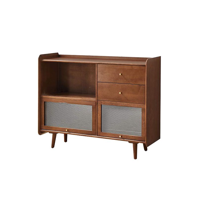 Solid Wood Glass Doors Contemporary Style Buffet Sideboard with Cabinets and Drawers