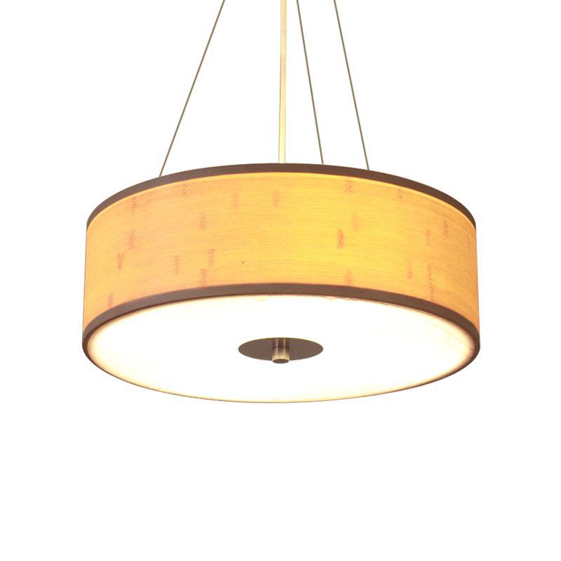 Bamboo Hand-Worked Pendant Light with Drum Shade Modern Style 5-Light Wood Ceiling Lamp