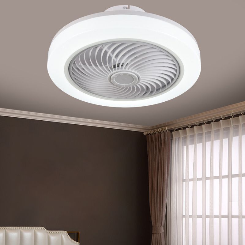 White Circular LED Ceiling Light in Modern Simplicity Wrought Iron Ceiling Fans with Acrylic Shade