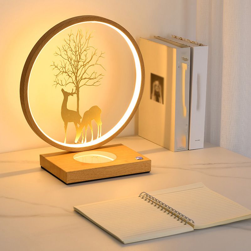 Metal Circle Shape Table Lamp Contemporary Style LED Table Light for Bedroom