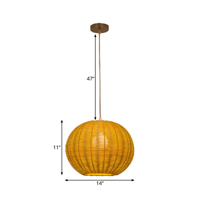 Globe Handmade Rattan Pendant Lamp Asian Style 1 Light Beige Hanging Light Fixture for Restaurant