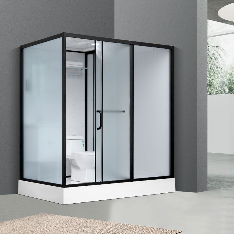 Single Sliding Shower Stall Rectangle Shower Stall with Rain Shower and Light