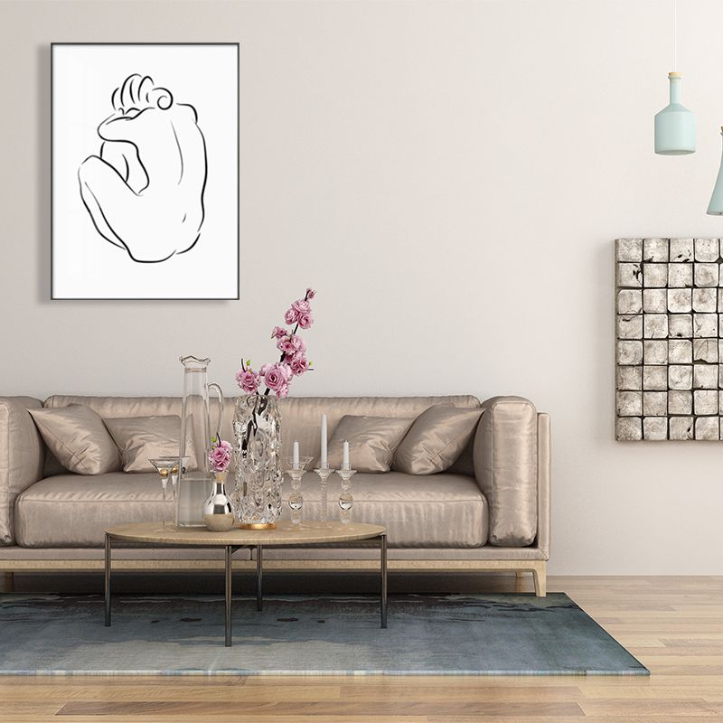 Pencil Seated Figure Pattern Painting Scandinavian Canvas Textured Wall Art in White