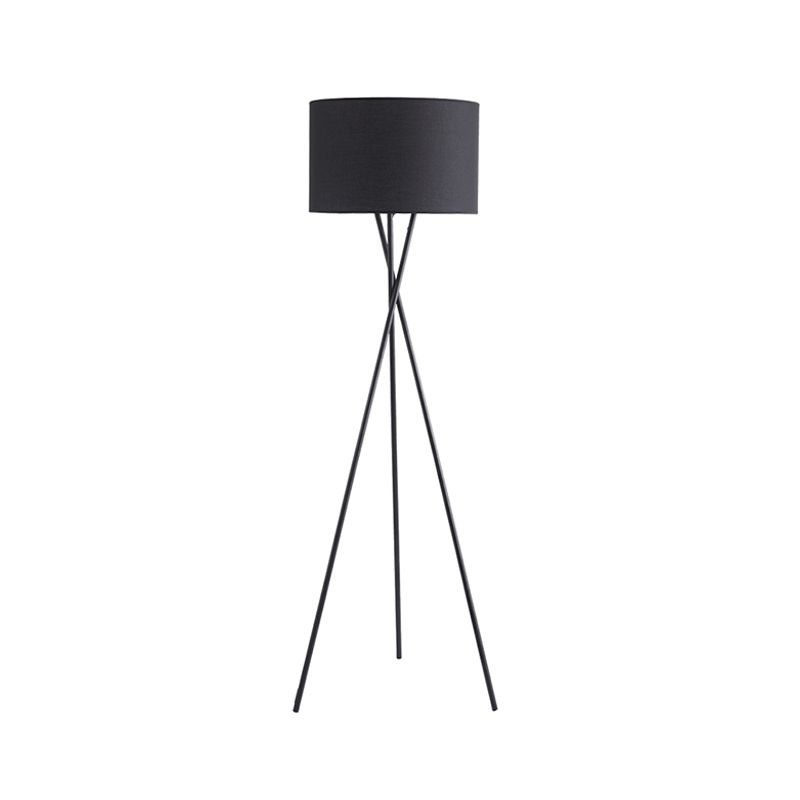 Drum Shade Floor Reading Lamp Simplicity Fabric 1 Light White/Black Tripod Standing Floor Lamp