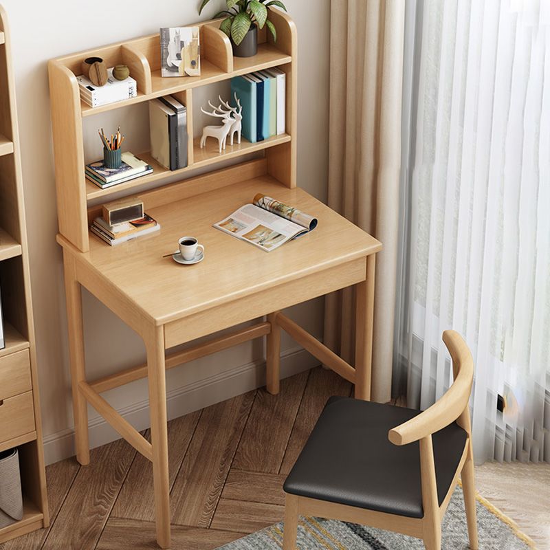 Wooden Desk Writing Desk with Bookshelf  23.6"W Child Desk in Light Wood