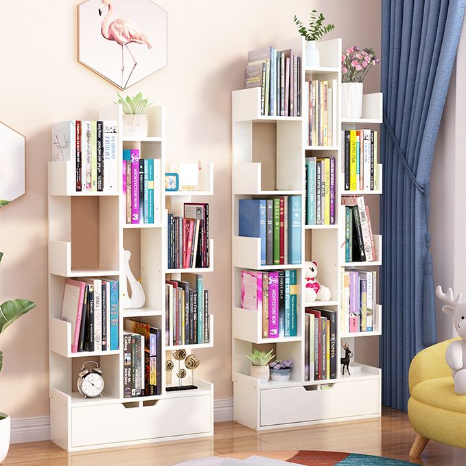 Contemporary Open Back Bookshelf Standard Bookcase with Pull Out Drawer