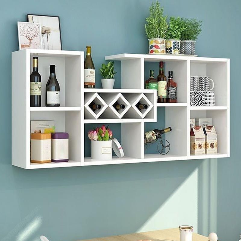 Wall Mounted Modern Wine Rack Wood Wine Rack with Shelf for Kitchen