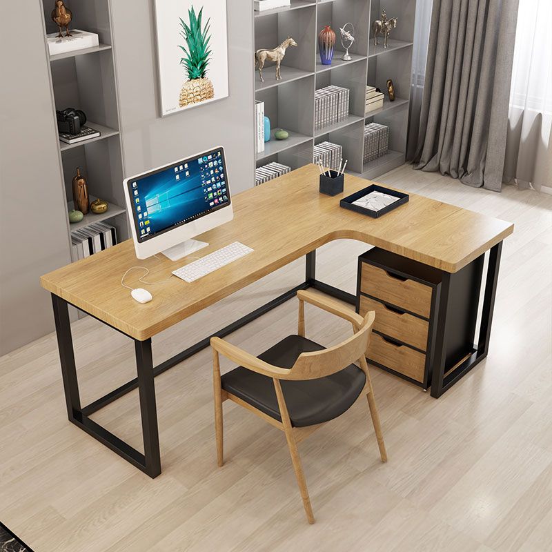 L-Shape Writing Desk Industrial Style Solid Wood Office Desk