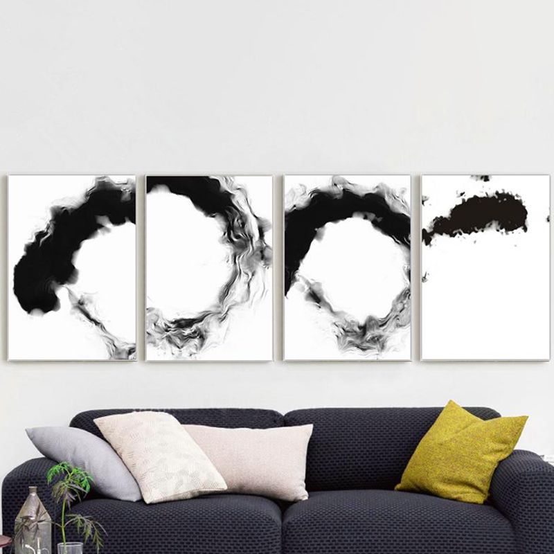 Textured Black Canvas Print Minimalism Smoke Painting Wall Art Decor for Family Room