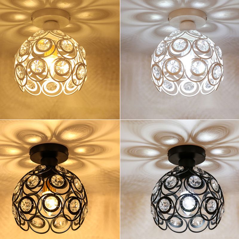 Globe Flush Ceiling Light Modern Crystal 1-Light Hallway Flush Mount Lamp