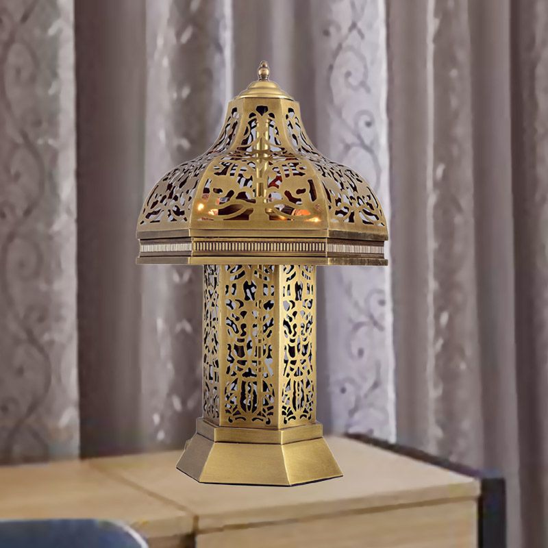 Art Deco Mushroom Task Light 3 Bulbs Metallic Night Table Lamp in Brass for Bedroom