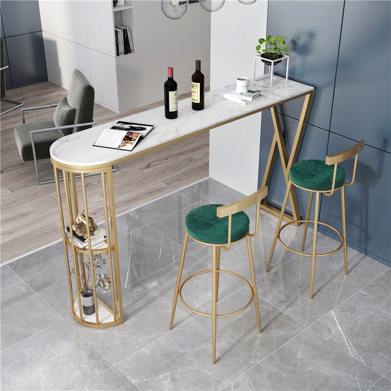 Nordic Style Rectangle Bar Counter Table Sintered Stone Dining Table with Metal Legs