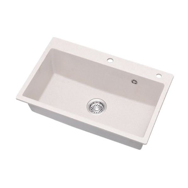 White Quartz Kitchen Sink Single Bowl Sink with Basket Strainer