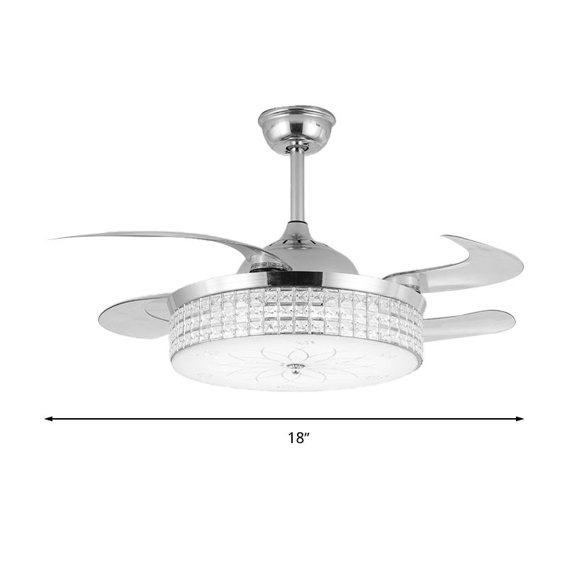 Crystal Round Ceiling Fan Light Contemporary LED Ceiling Mounted Fixture in Silver/Gold with Remote Control/Wall Control/Remote Control and Wall Control