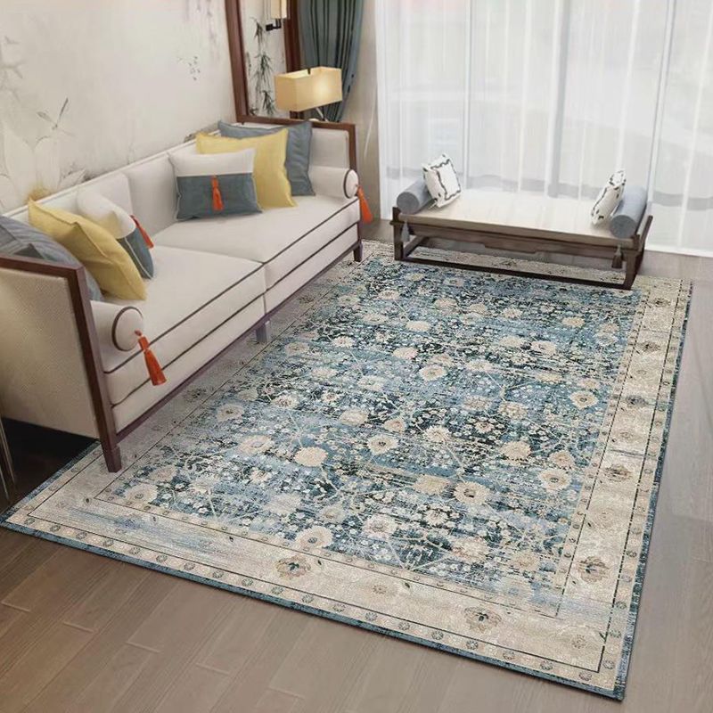 Classic Shabby Chic Rug Whitewashed Floral Printed Carpet Anti-Slip Backing Carpet for Home Decor
