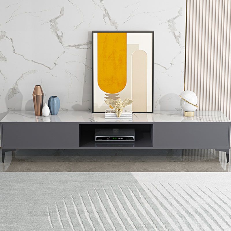 Contemporary Glossy TV Console Black/White Wood TV Stand with 2 Shelves