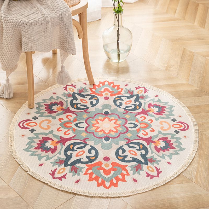 Round Funky Carpet Americana Pattern Area Rug Cotton Blend Fringe Indoor Rug for Living Room