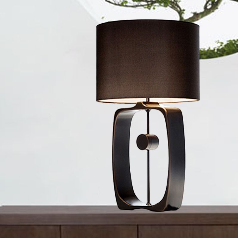 Fabric Cylinder Task Light Modernism 1 Head Black Night Table Lamp with Metal Base