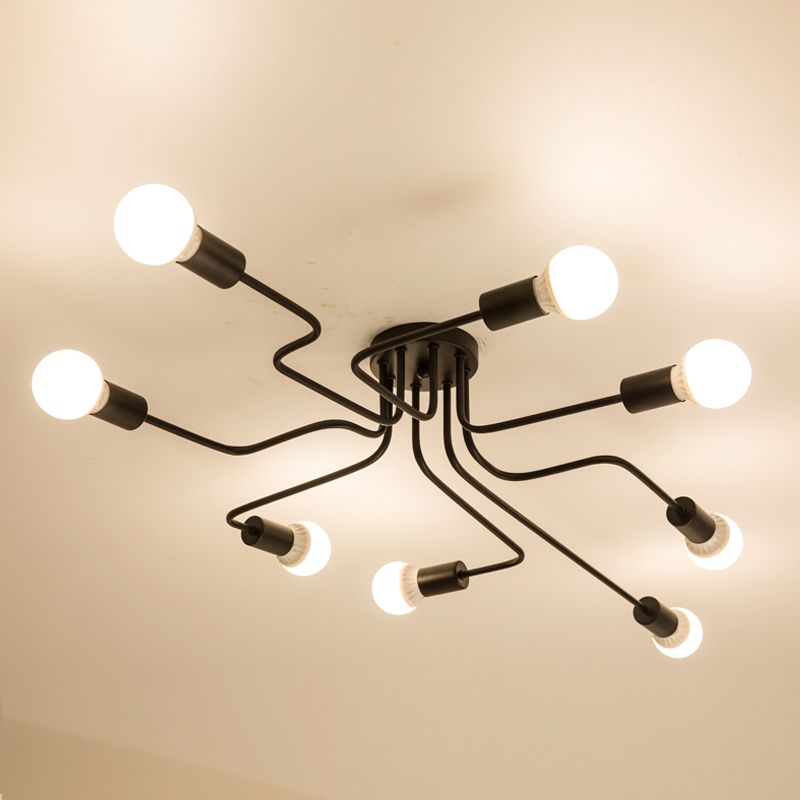 Open Bulbs Design Modern Flush Mount Black Semi Flush Ceiling Light for Living Room