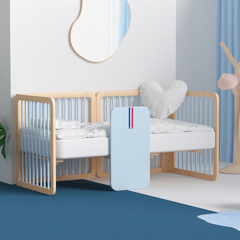 Scandinavian with Casters/Wheels Crib Light Wood with Guardrail Nursery Crib