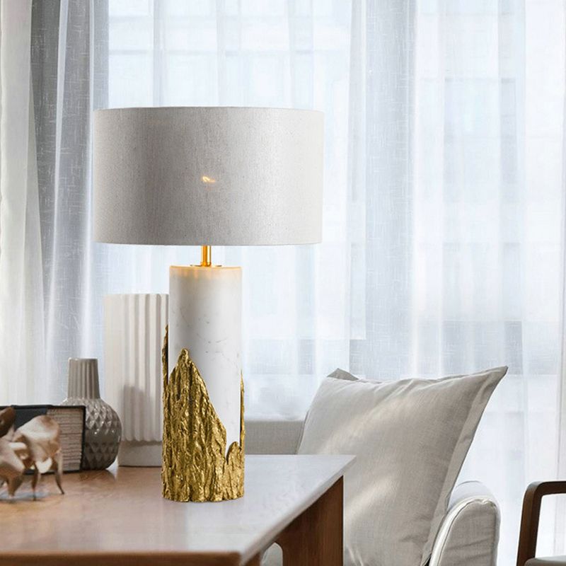 1 Head Bedside Task Lighting Modernism White Night Table Lamp with Cylinder Fabric Shade