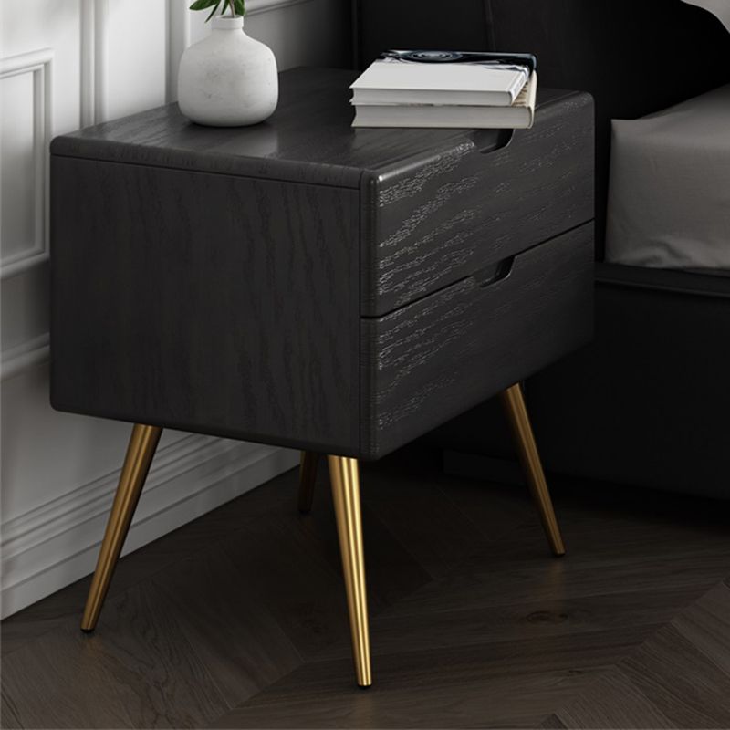 22 Inch Tall Glam Night Table 2-Drawer Storage Solid Wood Nightstand with Legs