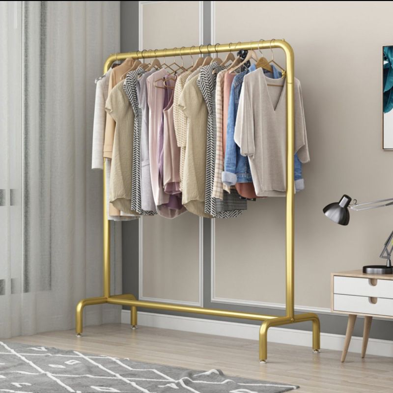 Glam Entry Hall Tree Gold Metal Hanging Rail and Lower Shelf Coat Hanger