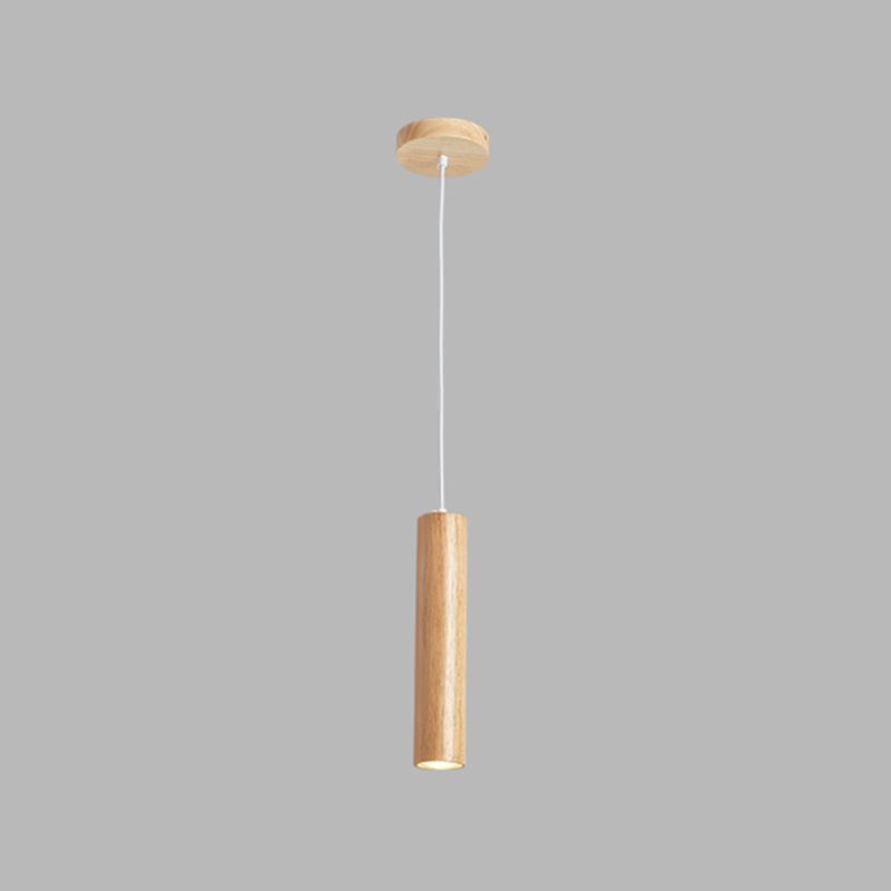 Wood Cylindrical Shape Pendant Lighting Modern Style 1 Light Hanging Lights for Bedroom