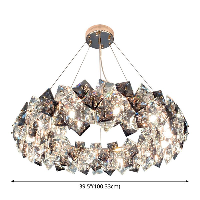 Tambour pendentif plafonnier moderniste fumée gris cristal salon lampe de lustre