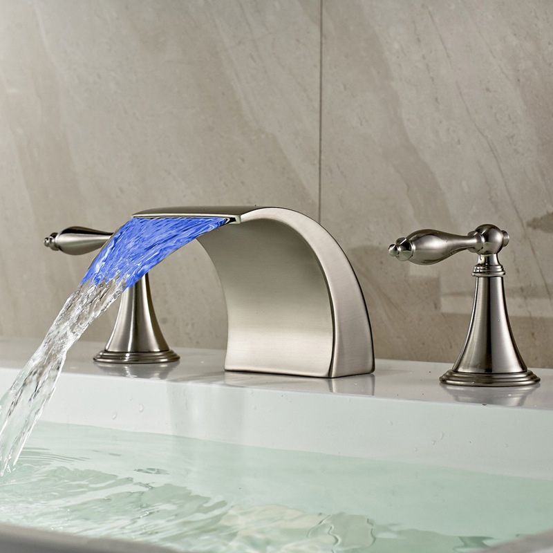 Double Handle Widespread Bathroom Faucet Modern LED Lavatory Faucet