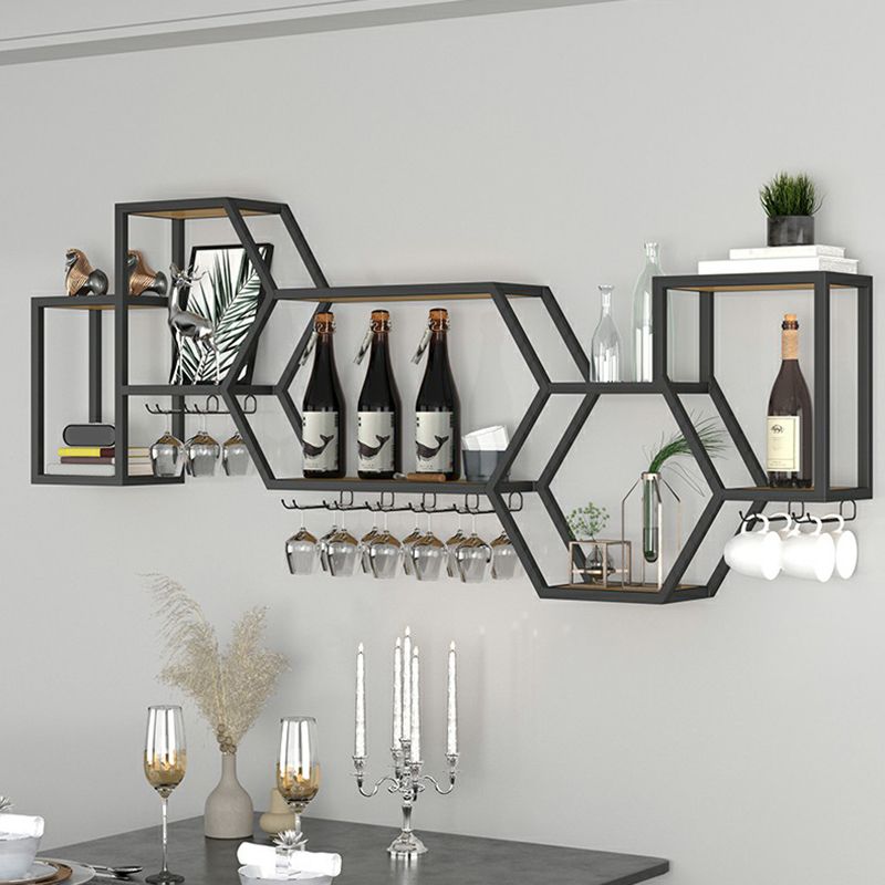 Wall Mounted Wine Rack Modern Metal Wine Bottle & Glass Rack for Dining Room