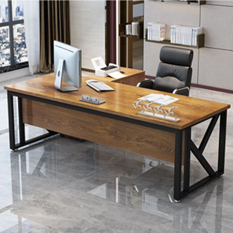 Rectangular Shaped Writing Desk Wood with Metal Legs in Brown