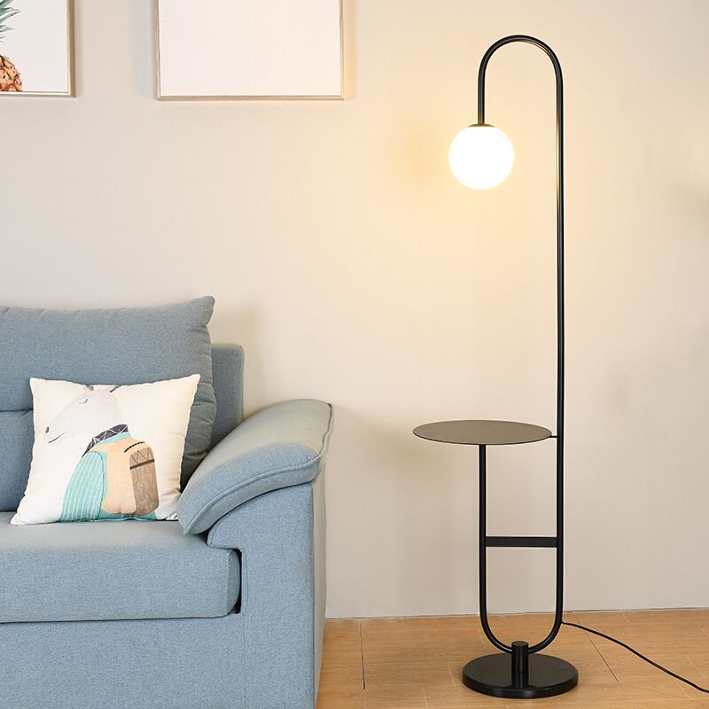 Milky Glass Ball Standing Floor Light Nordic 1 Head Reading Floor Lamp with Tea Table Decoration